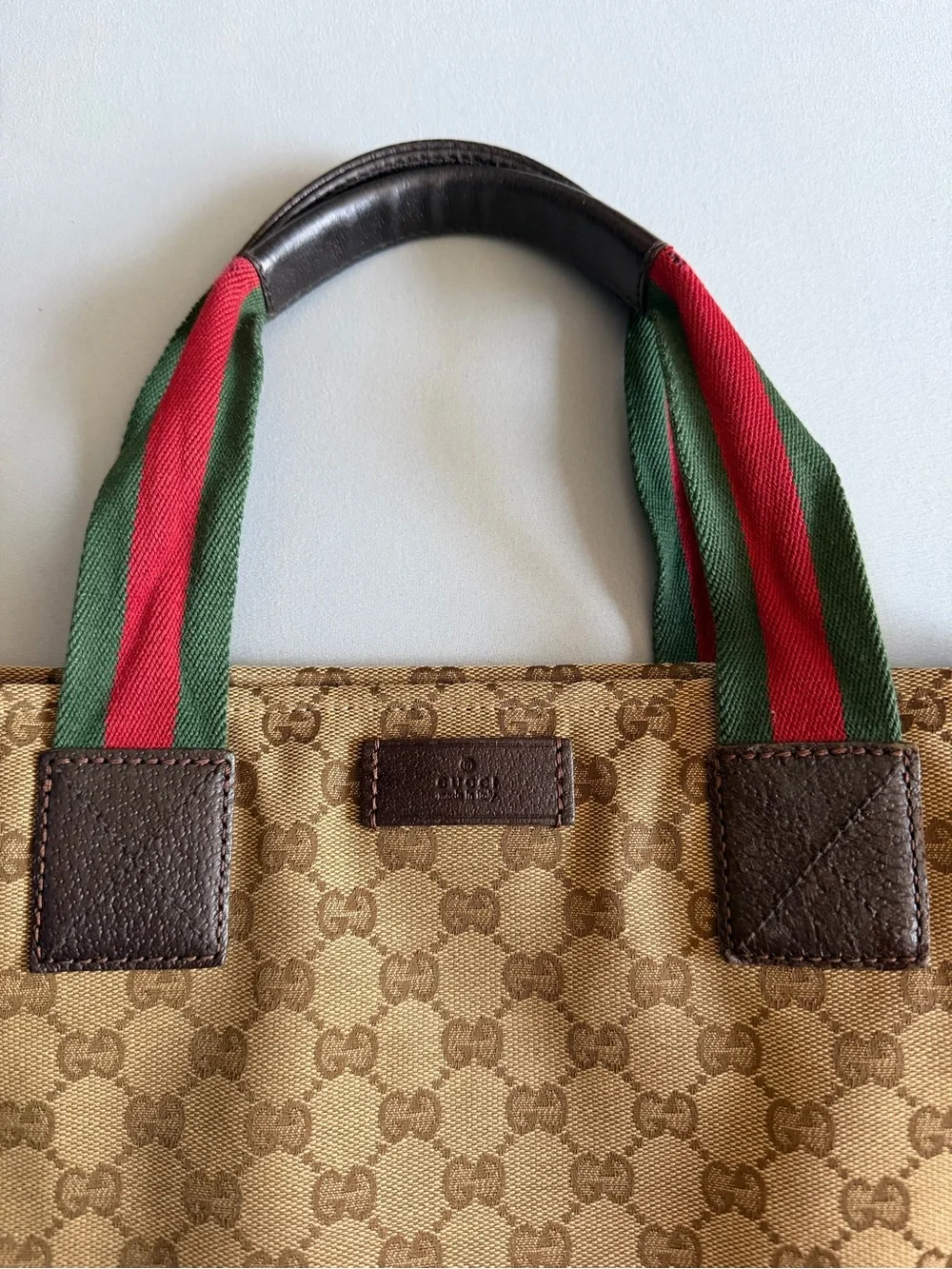 Gucci Black Hoodie with Yellow Green White Logo & Beige GG Tote